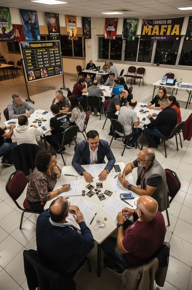 Social deduction game night for adults.